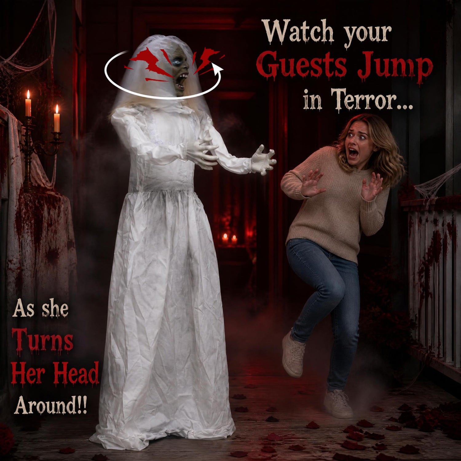 5.7 ft Animated Halloween Ghost Bride, Turning Head Halloween at Gallery Canada