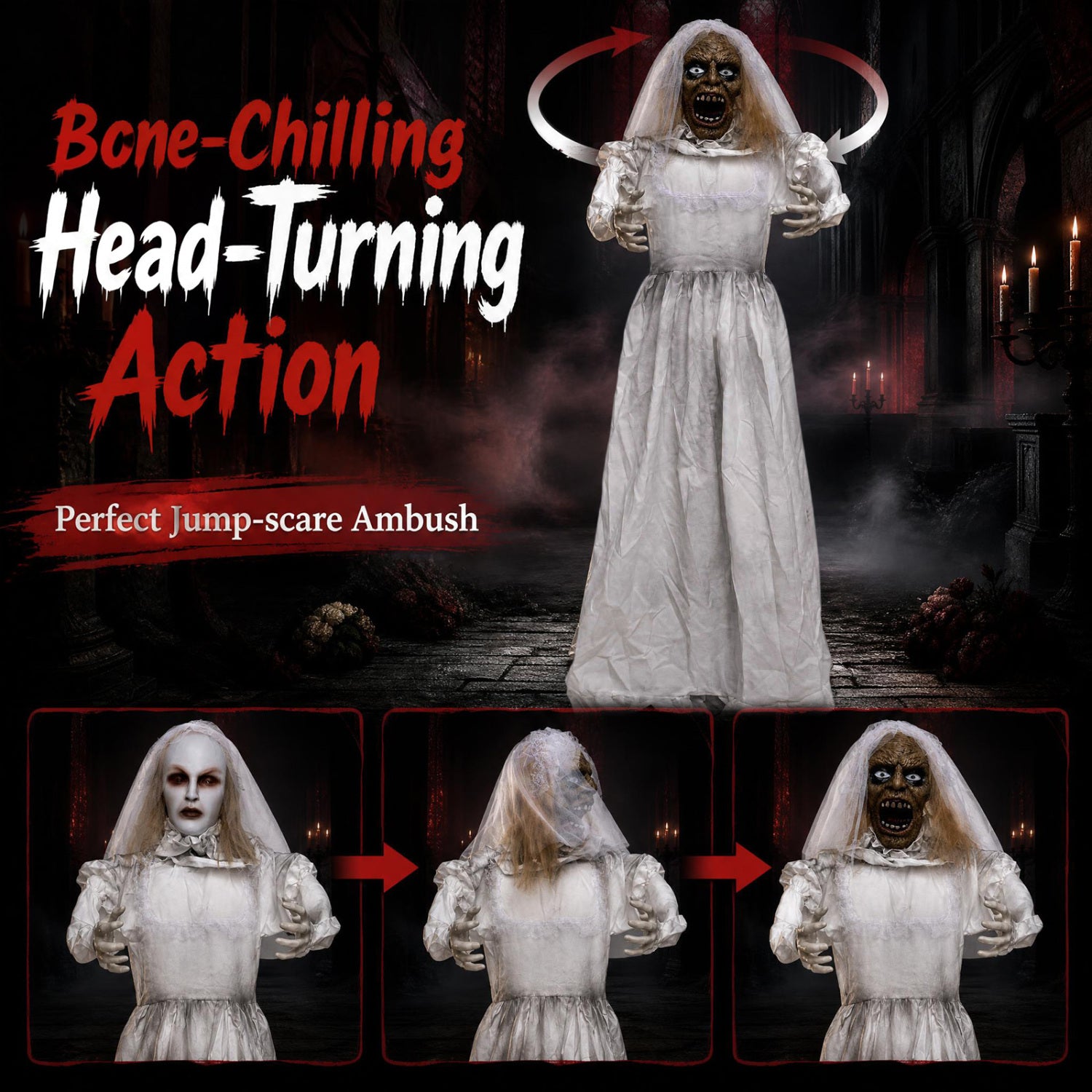 5.7 ft Animated Halloween Ghost Bride, Turning Head Halloween at Gallery Canada