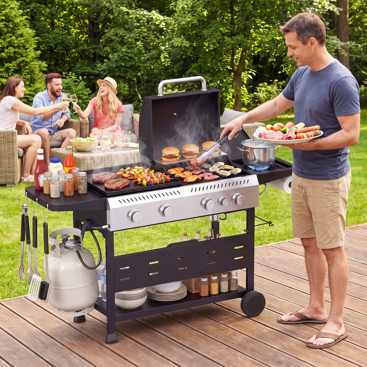 5-Burner Propane Gas Grill Griddle Combo, Black Outdoor Grills at Gallery Canada