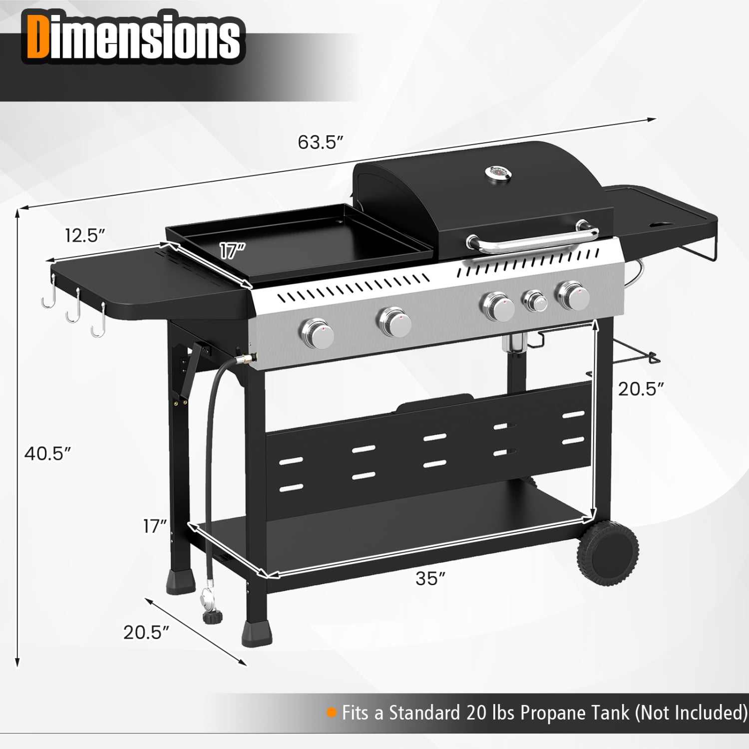 5-Burner Propane Gas Grill Griddle Combo, Black Outdoor Grills at Gallery Canada