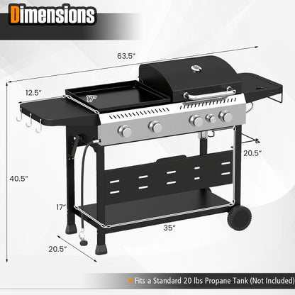 5-Burner Propane Gas Grill Griddle Combo, Black Outdoor Grills at Gallery Canada