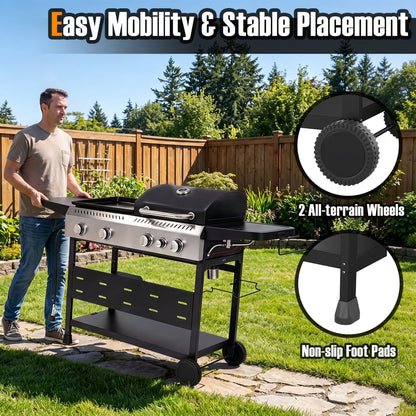 5-Burner Propane Gas Grill Griddle Combo, Black Outdoor Grills at Gallery Canada
