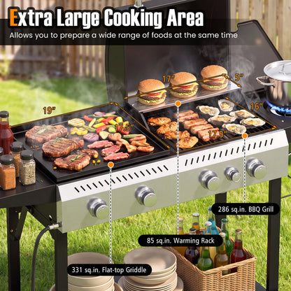 5-Burner Propane Gas Grill Griddle Combo, Black Outdoor Grills at Gallery Canada