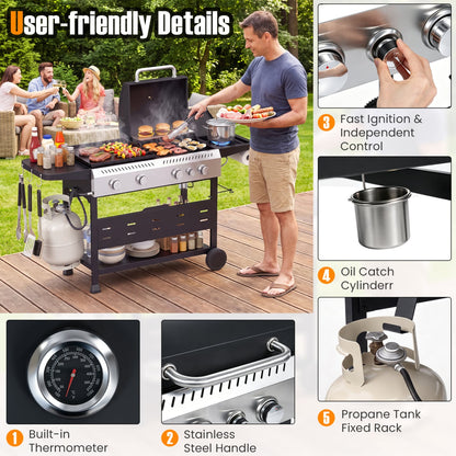 5-Burner Propane Gas Grill Griddle Combo, Black Outdoor Grills at Gallery Canada