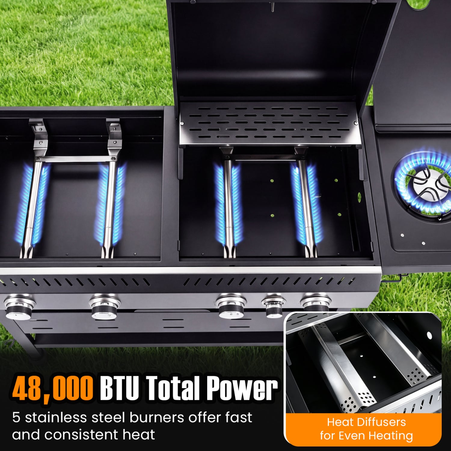 5-Burner Propane Gas Grill Griddle Combo, Black Outdoor Grills at Gallery Canada