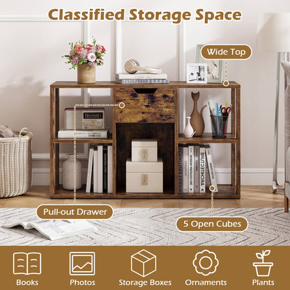 5-Cube Bookcase with Storage Drawer, Rustic Brown Bookcases at Gallery Canada