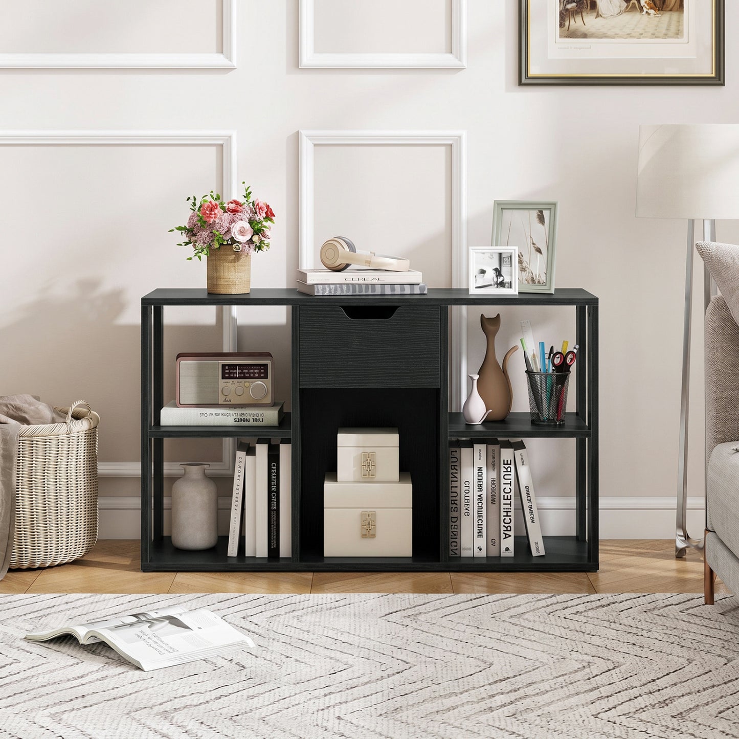 5-Cube Bookcase with Drawer, Black Bookcases at Gallery Canada