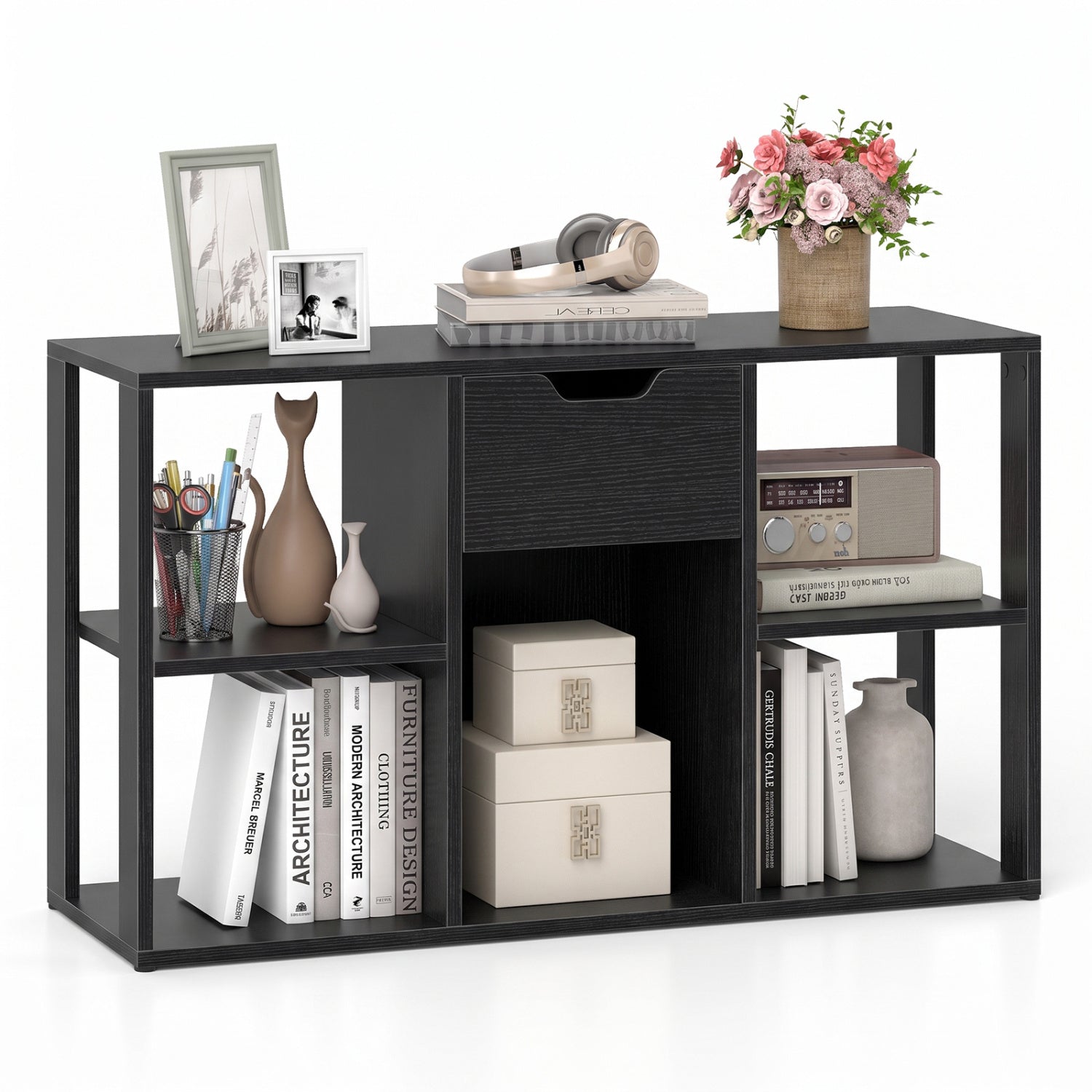5-Cube Bookcase with Drawer, Black Bookcases at Gallery Canada