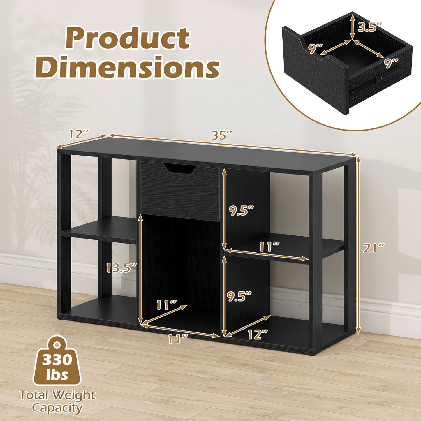 5-Cube Bookcase with Drawer, Black Bookcases at Gallery Canada