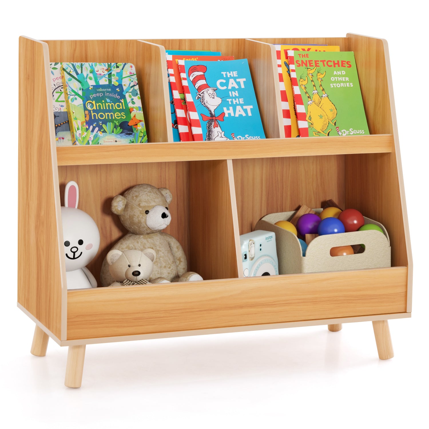 5-Cube Kids Bookshelf, Toy Organizer, Natural Bookcases at Gallery Canada