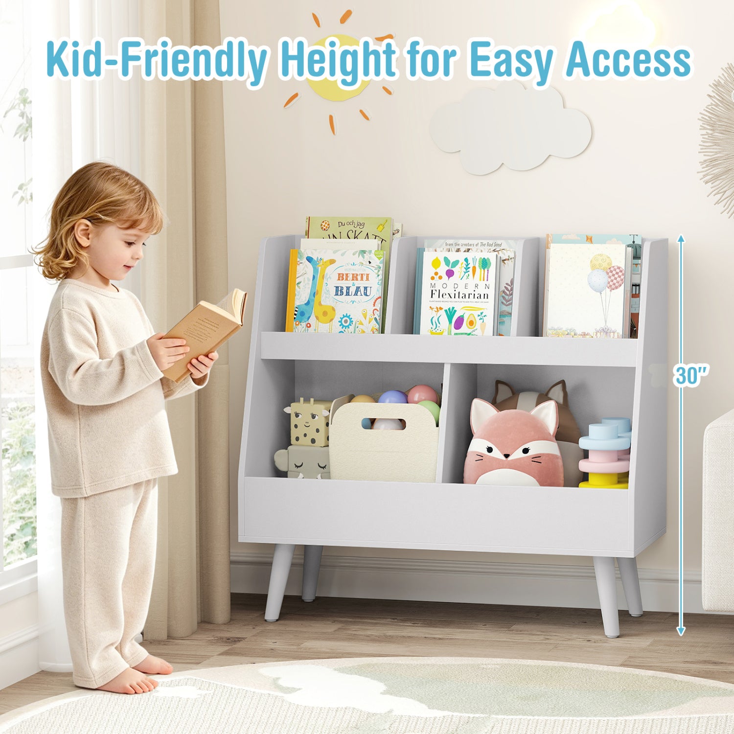 5-Cube Kids Bookshelf & Toy Organizer, Light Gray Kids Storage at Gallery Canada