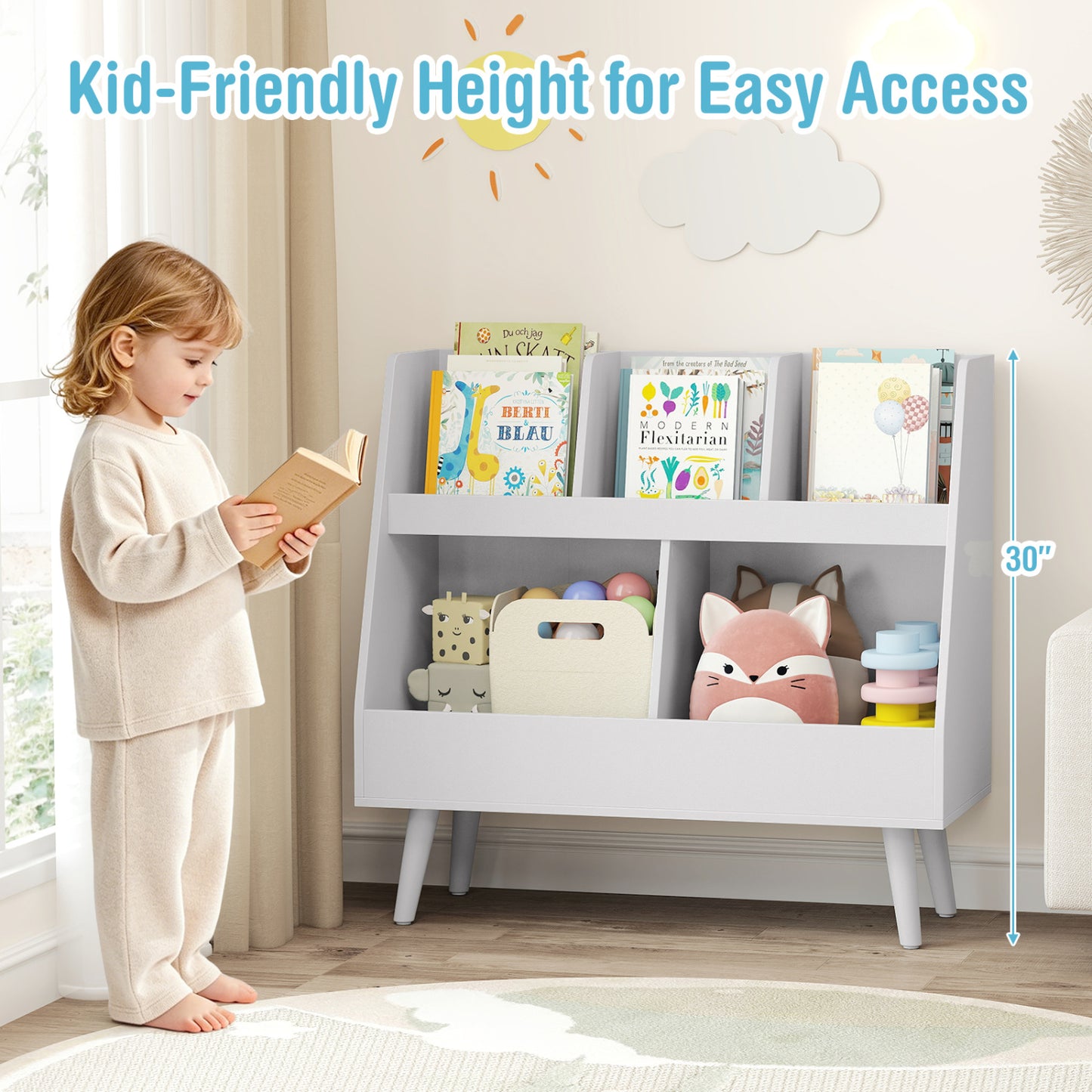 5-Cube Kids Bookshelf & Toy Organizer, Light Gray Kids Storage at Gallery Canada