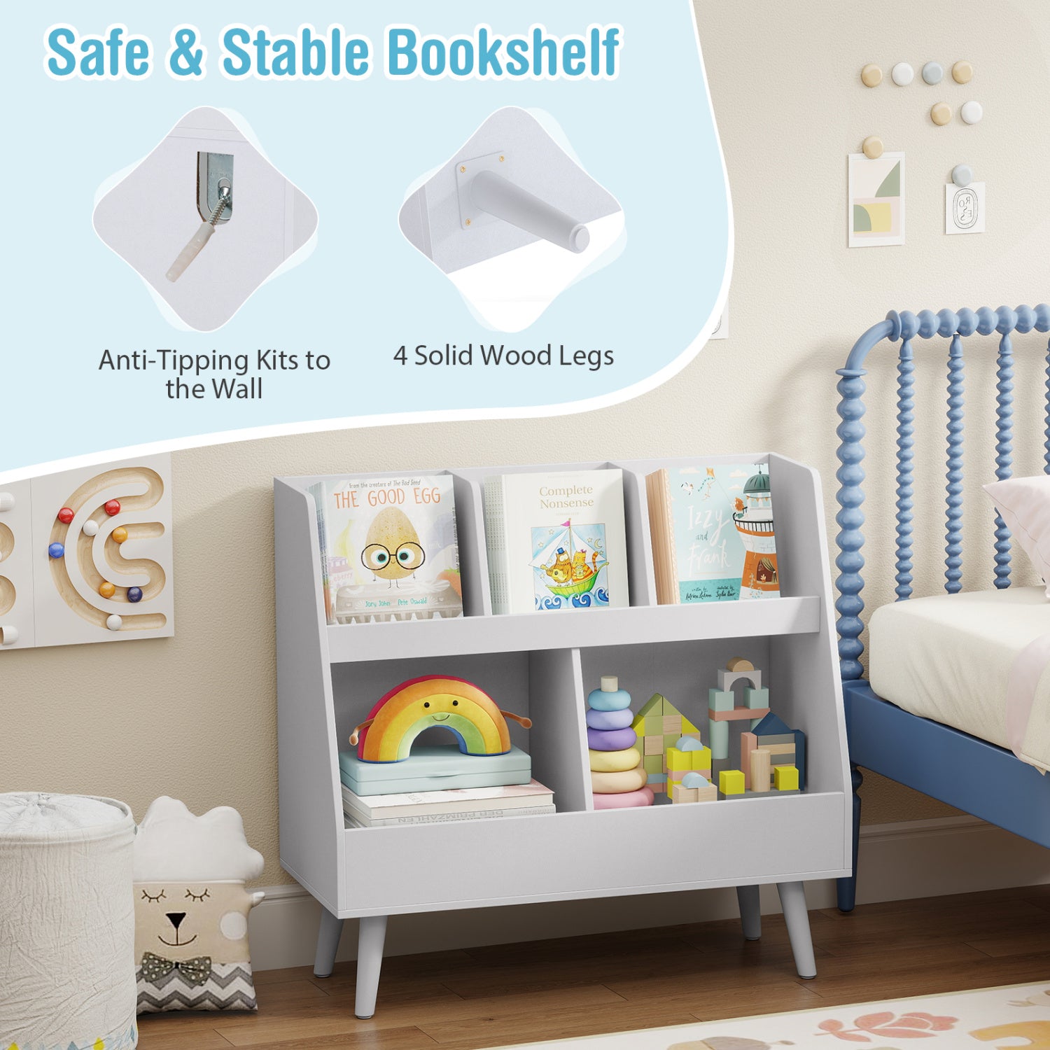 5-Cube Kids Bookshelf & Toy Organizer, Light Gray Kids Storage at Gallery Canada