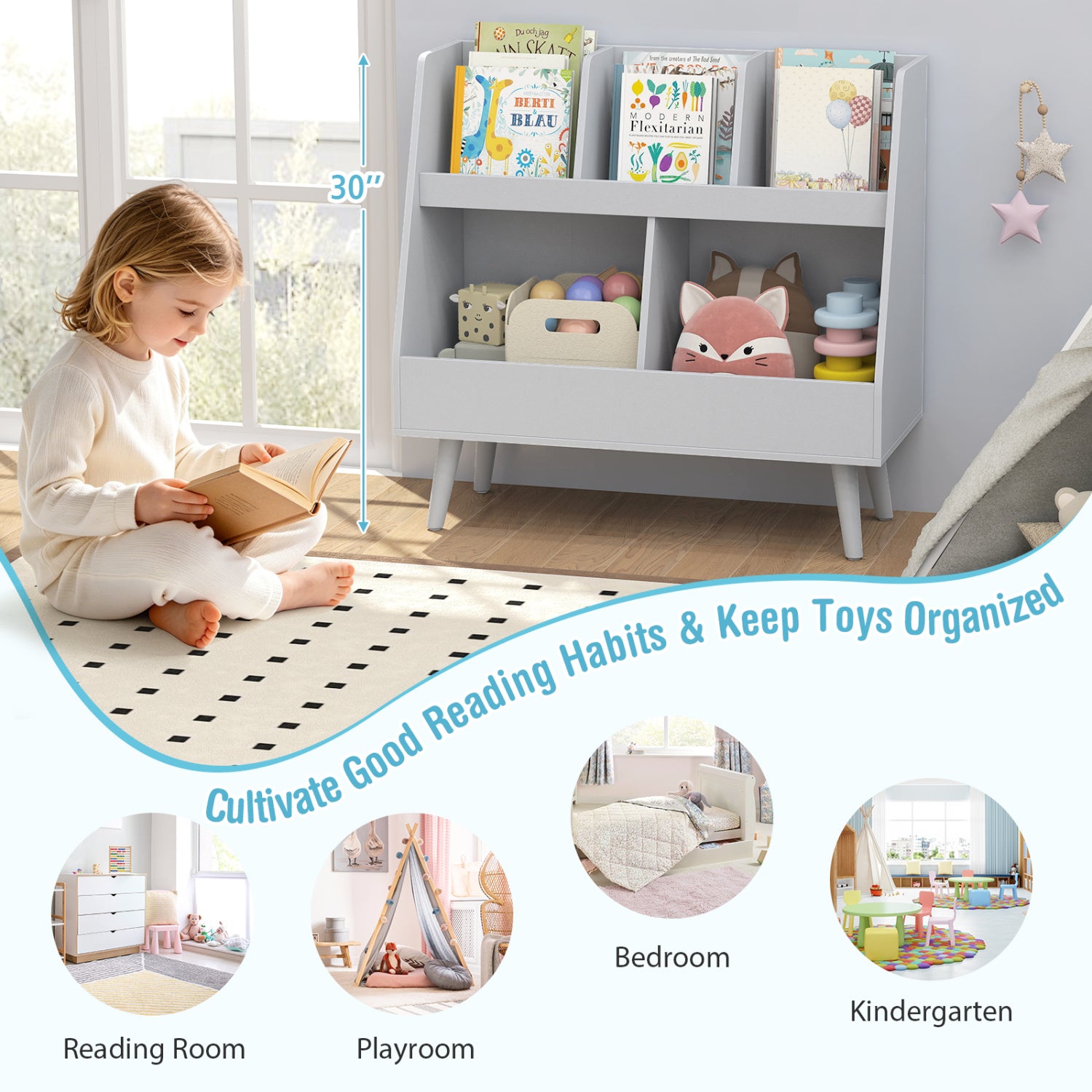 5-Cube Kids Bookshelf & Toy Organizer, Light Gray Kids Storage at Gallery Canada
