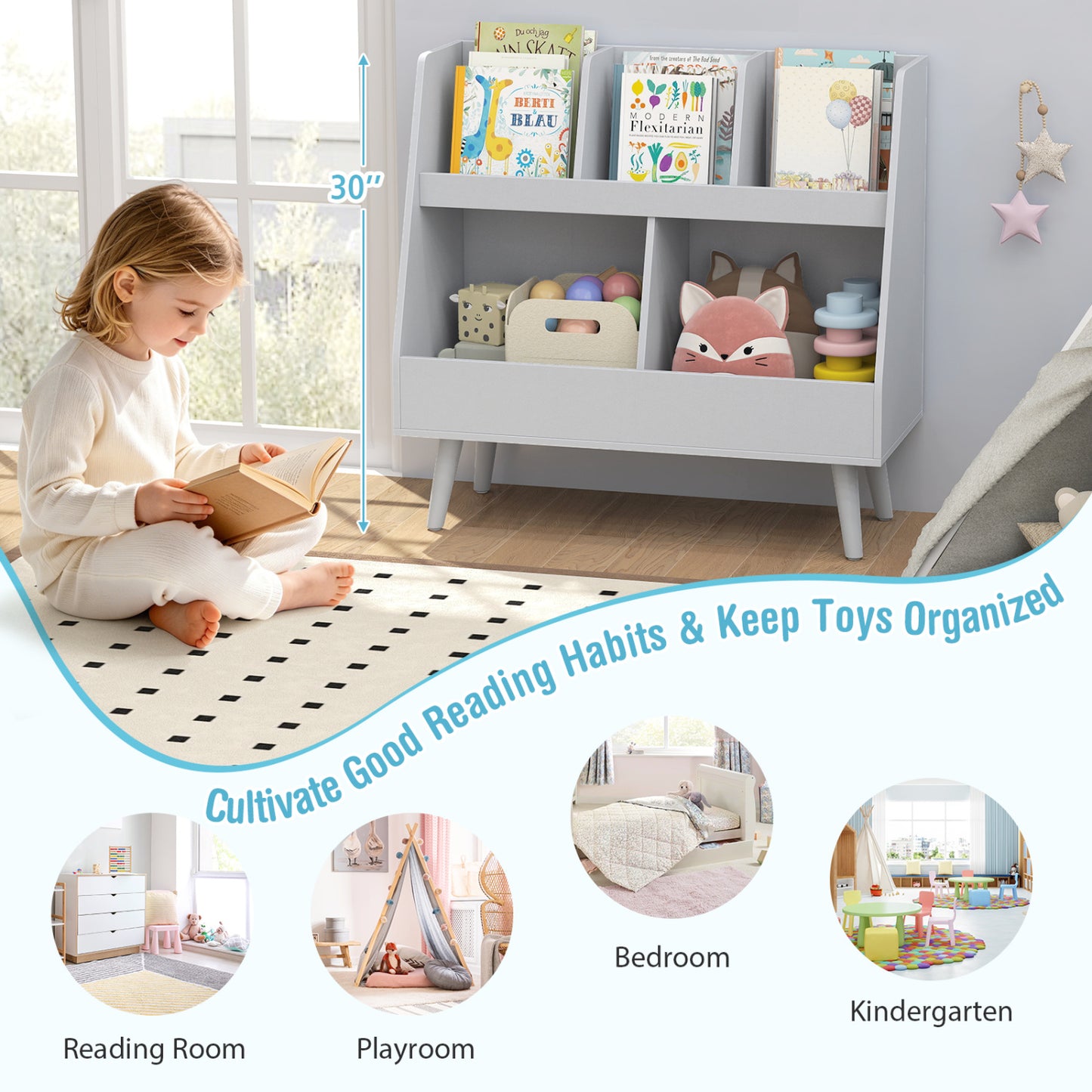 5-Cube Kids Bookshelf & Toy Organizer, Light Gray Kids Storage at Gallery Canada
