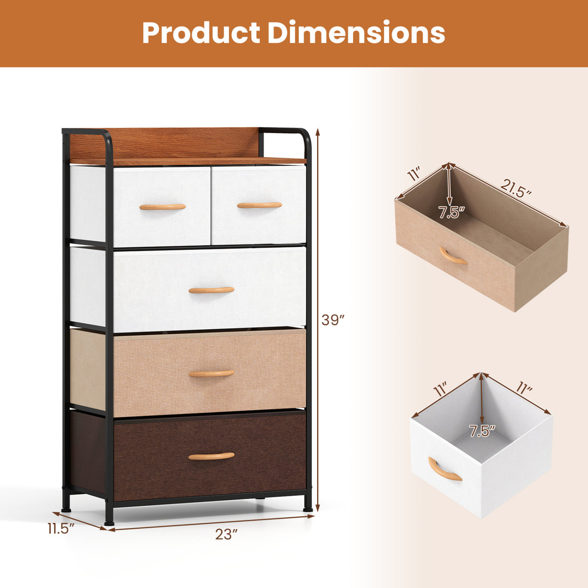 5-Drawer Fabric Dresser with Removable Fabric Bins, Multicolor Cabinets & Chests at Gallery Canada