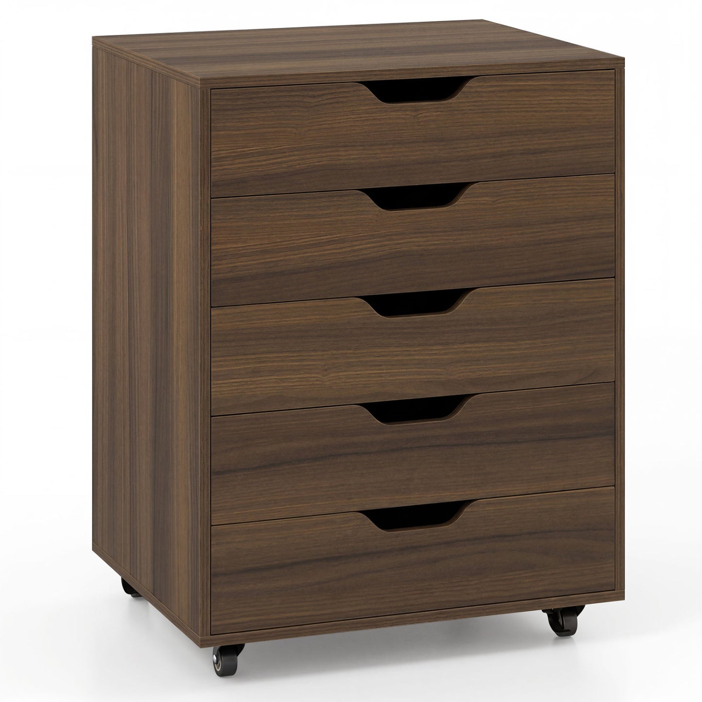 5 Drawer Mobile File Cabinet with Wheels for Living Room, Walnut File Cabinets Walnut at Gallery Canada