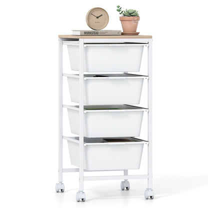 5-Drawer Rolling Storage Cart Mobile Utility Organizer with Wooden Tabletop and Lockable Wheels, White File Cabinets at Gallery Canada