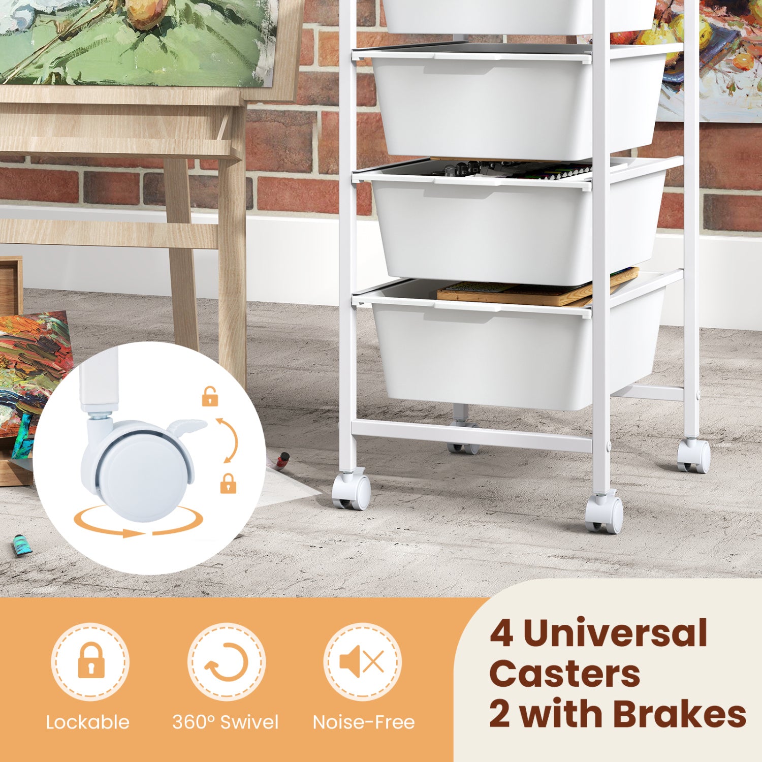 5-Drawer Rolling Storage Cart Mobile Utility Organizer with Wooden Tabletop and Lockable Wheels, White File Cabinets at Gallery Canada