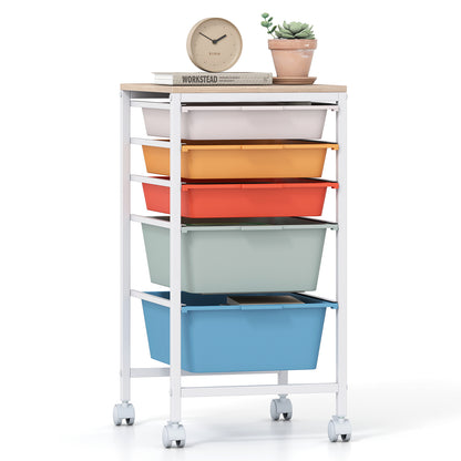 5-Drawer Rolling Storage Cart, Mobile Organizer, Wooden Tabletop, Lockable Wheels, Macaron File Cabinets at Gallery Canada