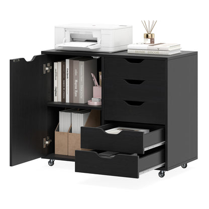 5-Drawer Rolling Storage Cart With Side Cabinet, Black File Cabinets at Gallery Canada