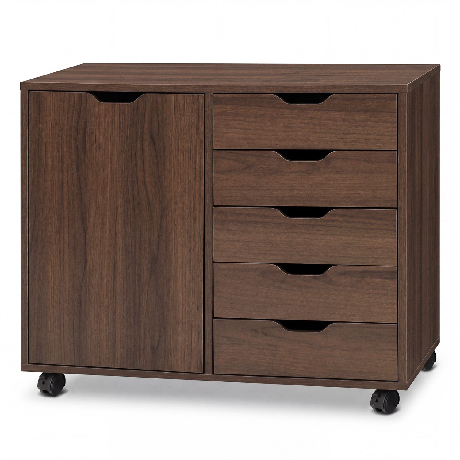 5 Drawer Storage Cabinet on Wheels, Adjustable Shelf, Brown File Cabinets Brown at Gallery Canada