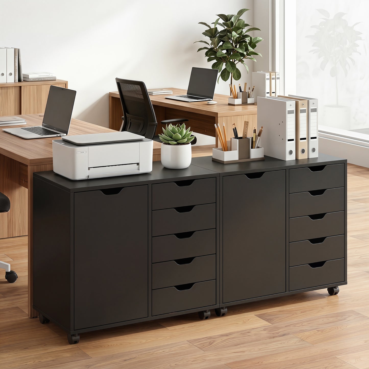 5 Drawer Storage Cabinet on Wheels with Adjustable Shelf, Black File Cabinets at Gallery Canada
