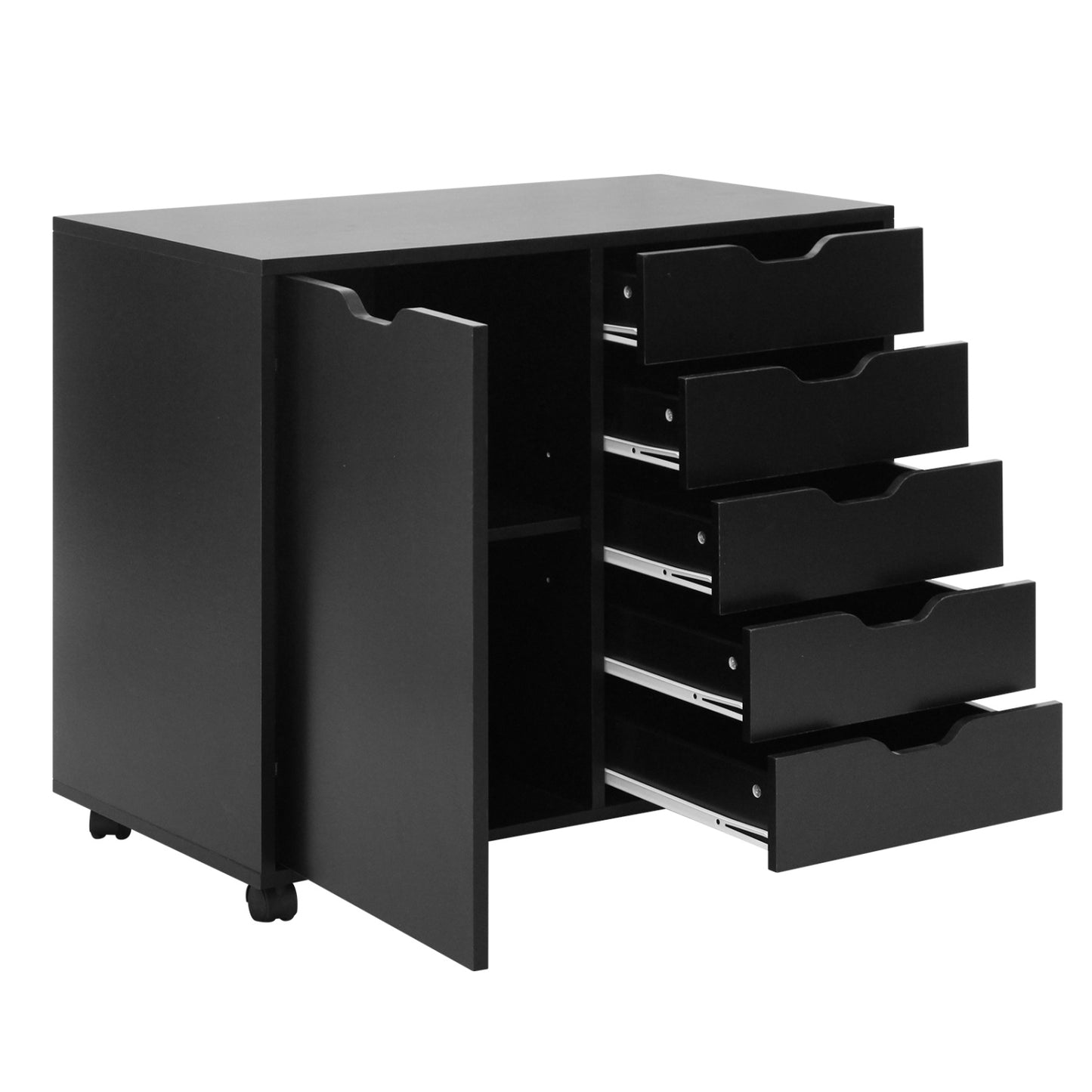 5 Drawer Storage Cabinet on Wheels with Adjustable Shelf, Black File Cabinets at Gallery Canada