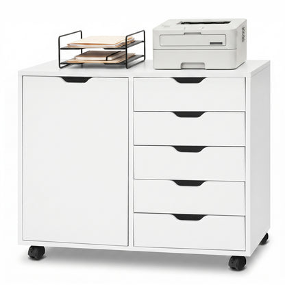 5 Drawer Storage Cabinet on Wheels with Adjustable Shelf, White File Cabinets White at Gallery Canada