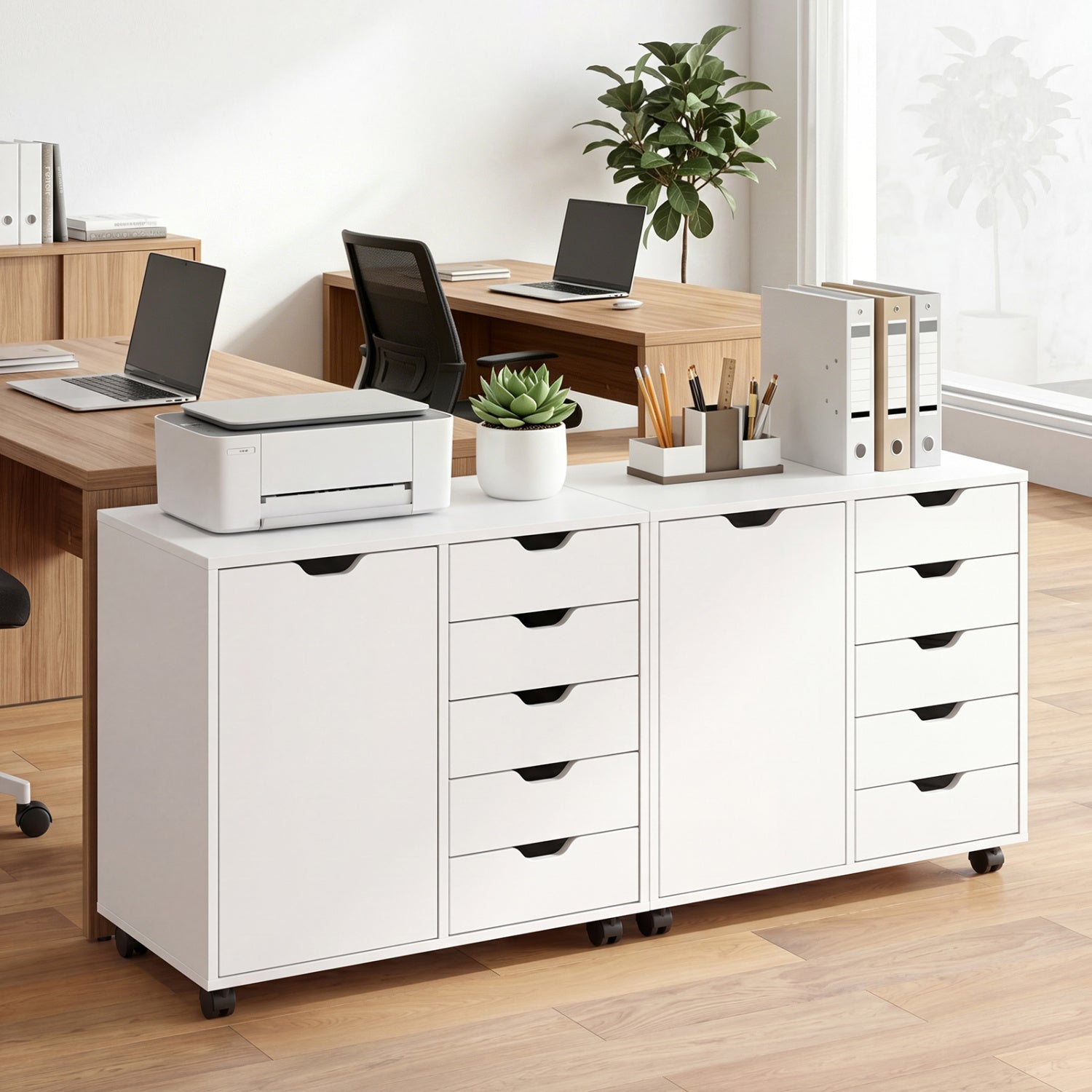 5 Drawer Storage Cabinet on Wheels with Adjustable Shelf, White File Cabinets at Gallery Canada