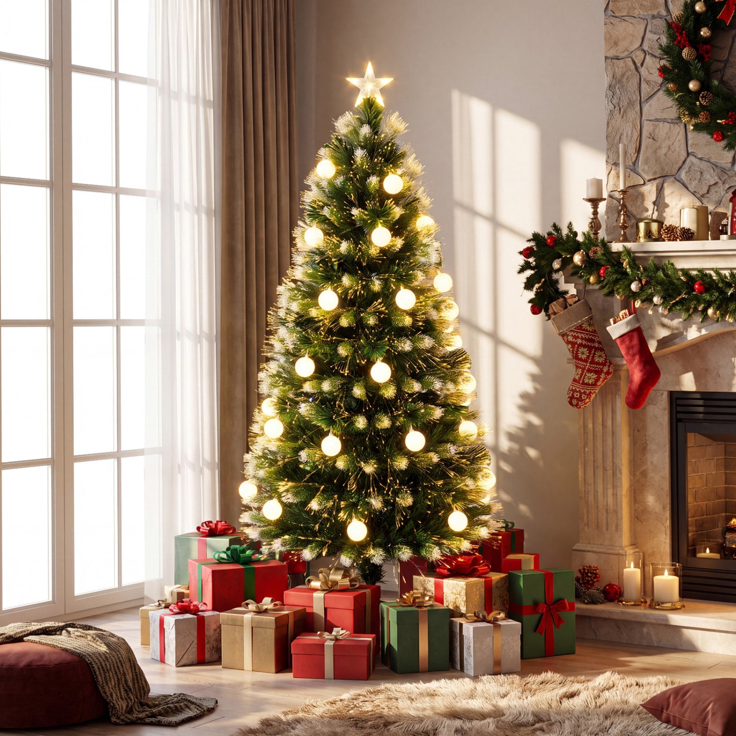 5 FT Pre-Lit Artificial Christmas Tree, Optical Fibers