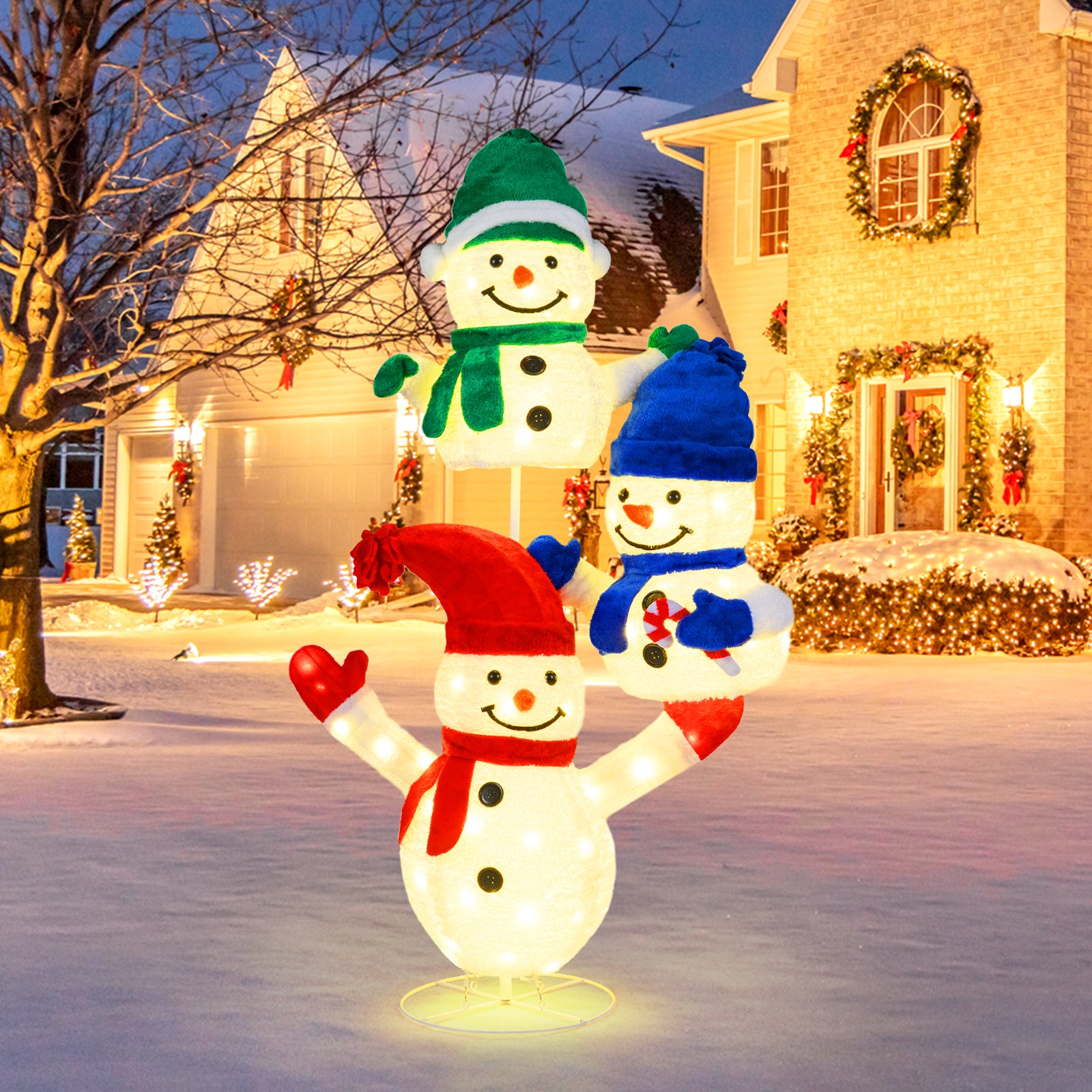 5 FT Stacked Snowman Christmas Decoration, 110 LED Lights Christmas Decor & Accessories at Gallery Canada