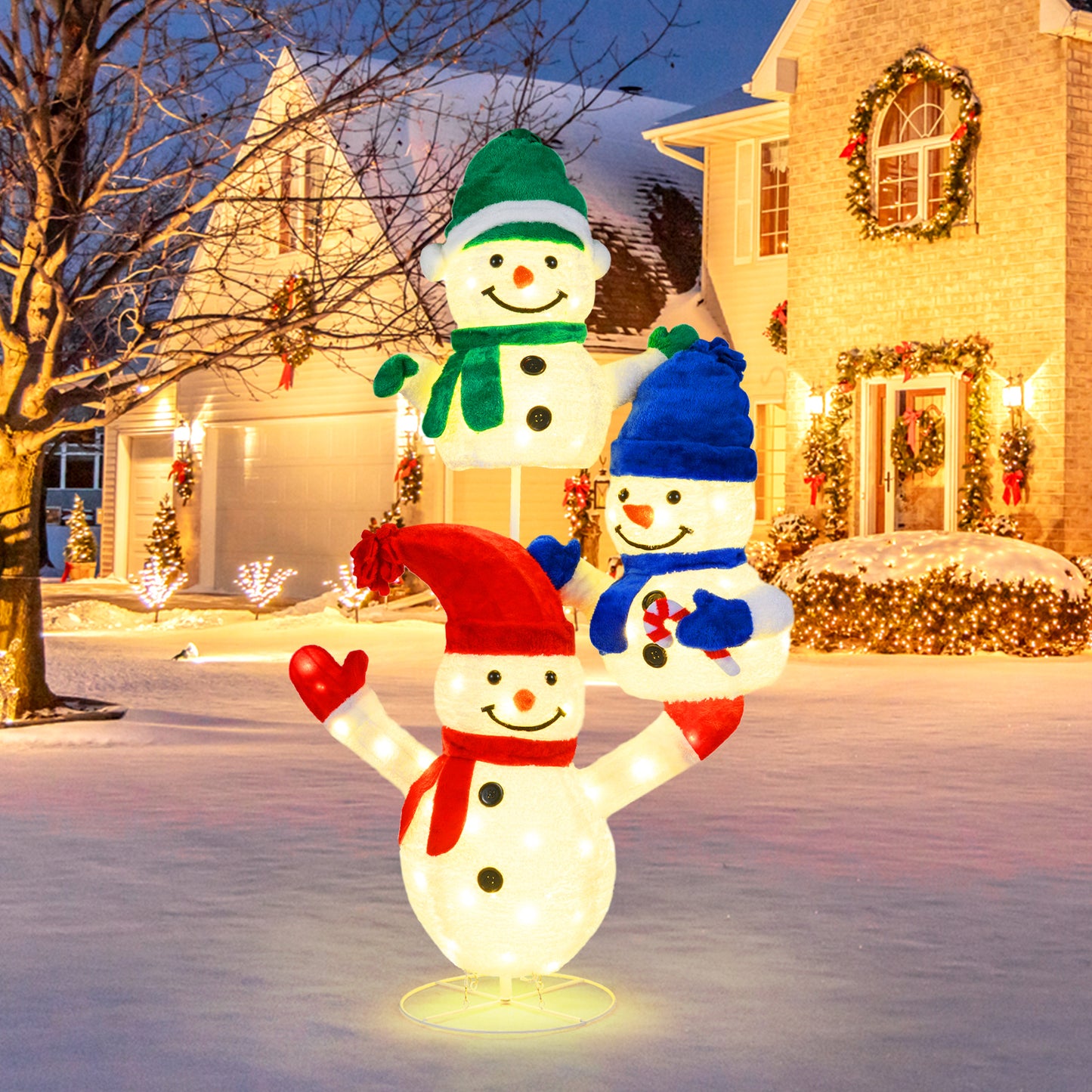 5 FT Stacked Snowman Christmas Decoration, 110 LED Lights Christmas Decor & Accessories at Gallery Canada