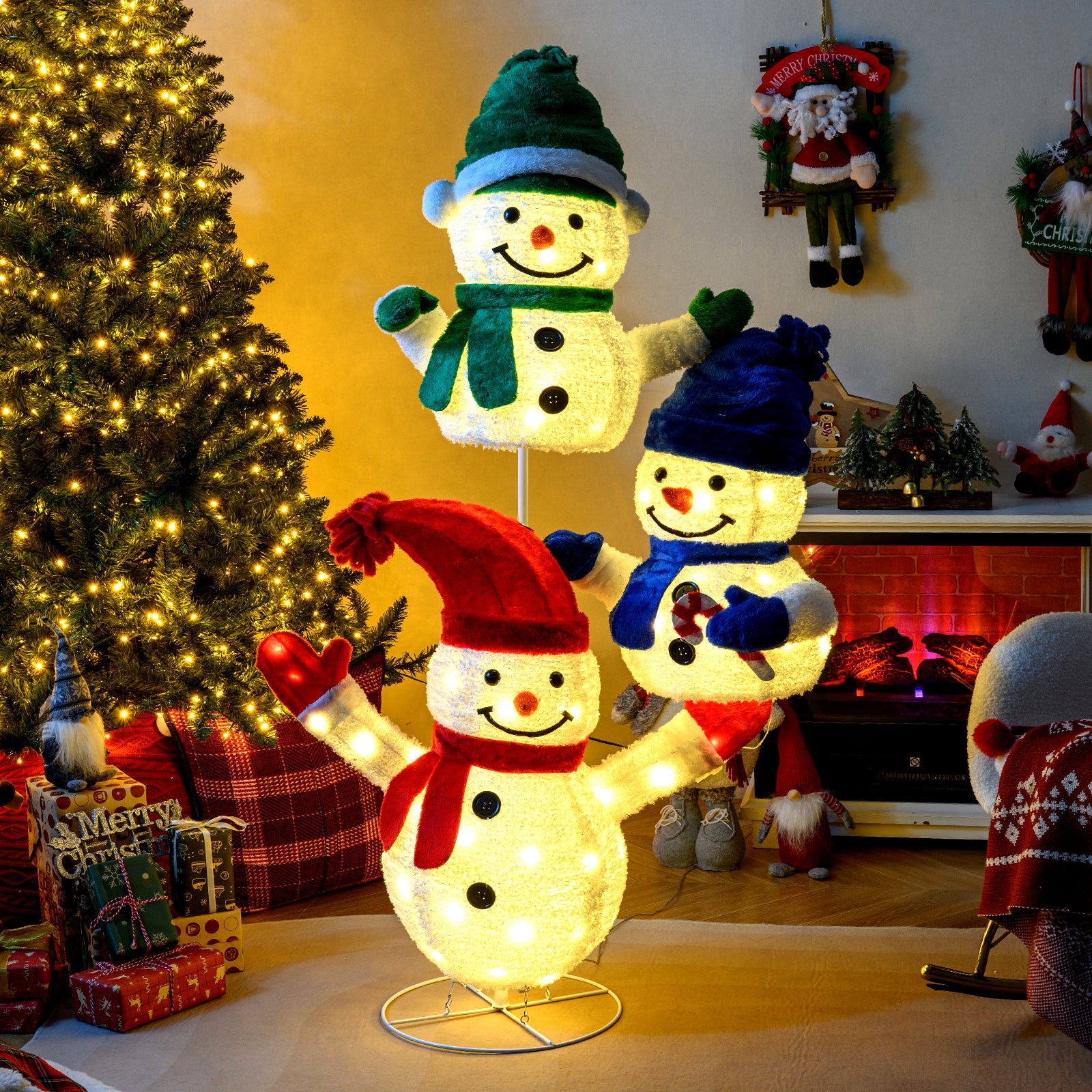 5 FT Stacked Snowman Christmas Decoration, 110 LED Lights Christmas Decor & Accessories at Gallery Canada