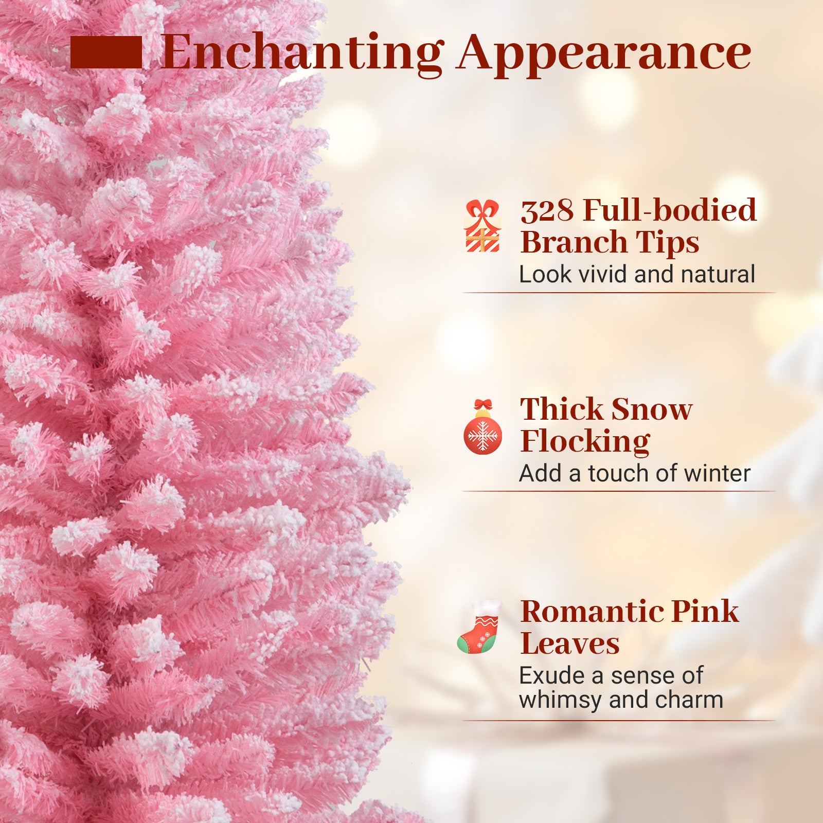 5 Feet Artificial Christmas Tree, 328 Branch Tips, Folding Metal Stand, Pink Christmas Tree at Gallery Canada