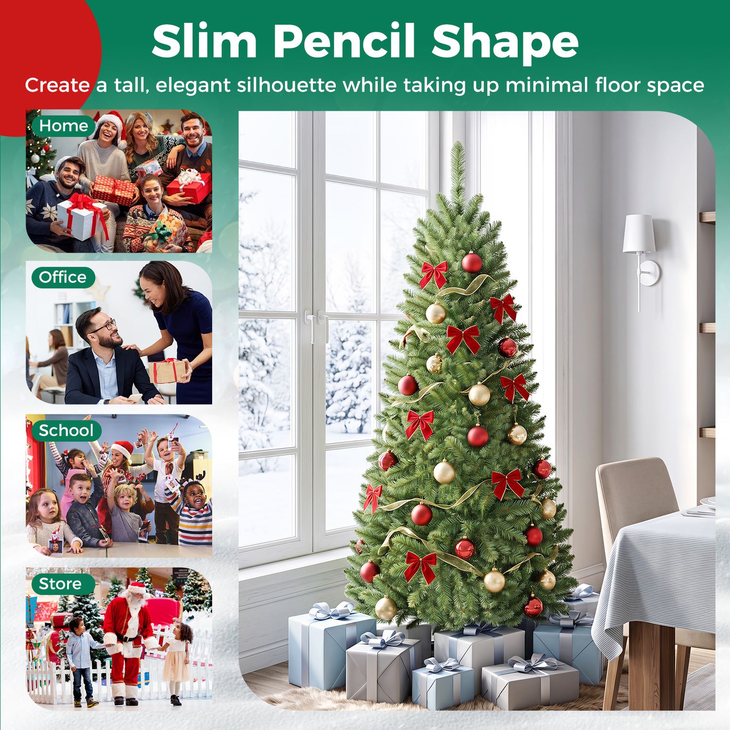 5 ft PVC Pre-Lit Artificial Pencil Christmas Tree, Green Christmas Tree at Gallery Canada