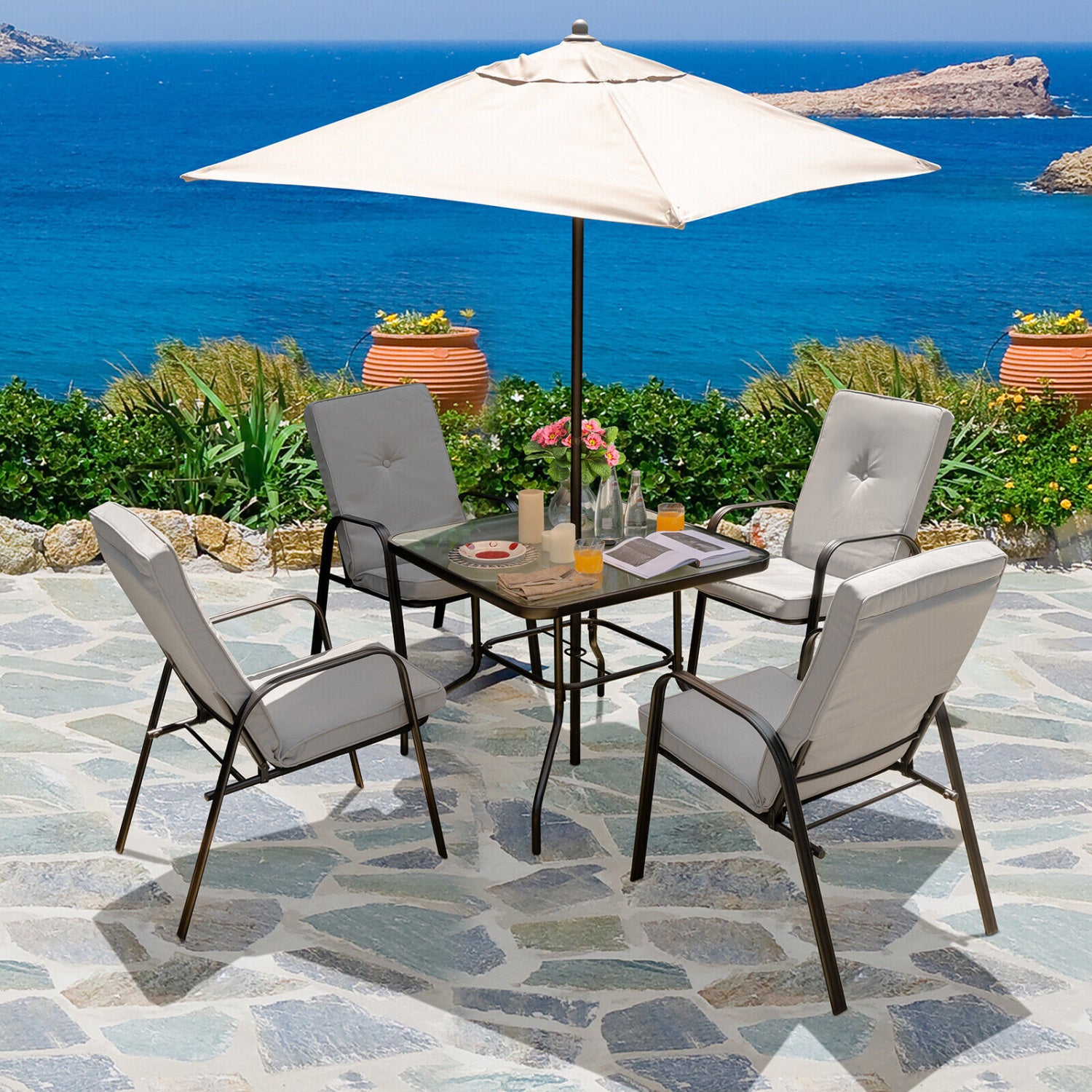5 ft Patio Square Market Umbrella, Beige Outdoor Umbrellas at Gallery Canada