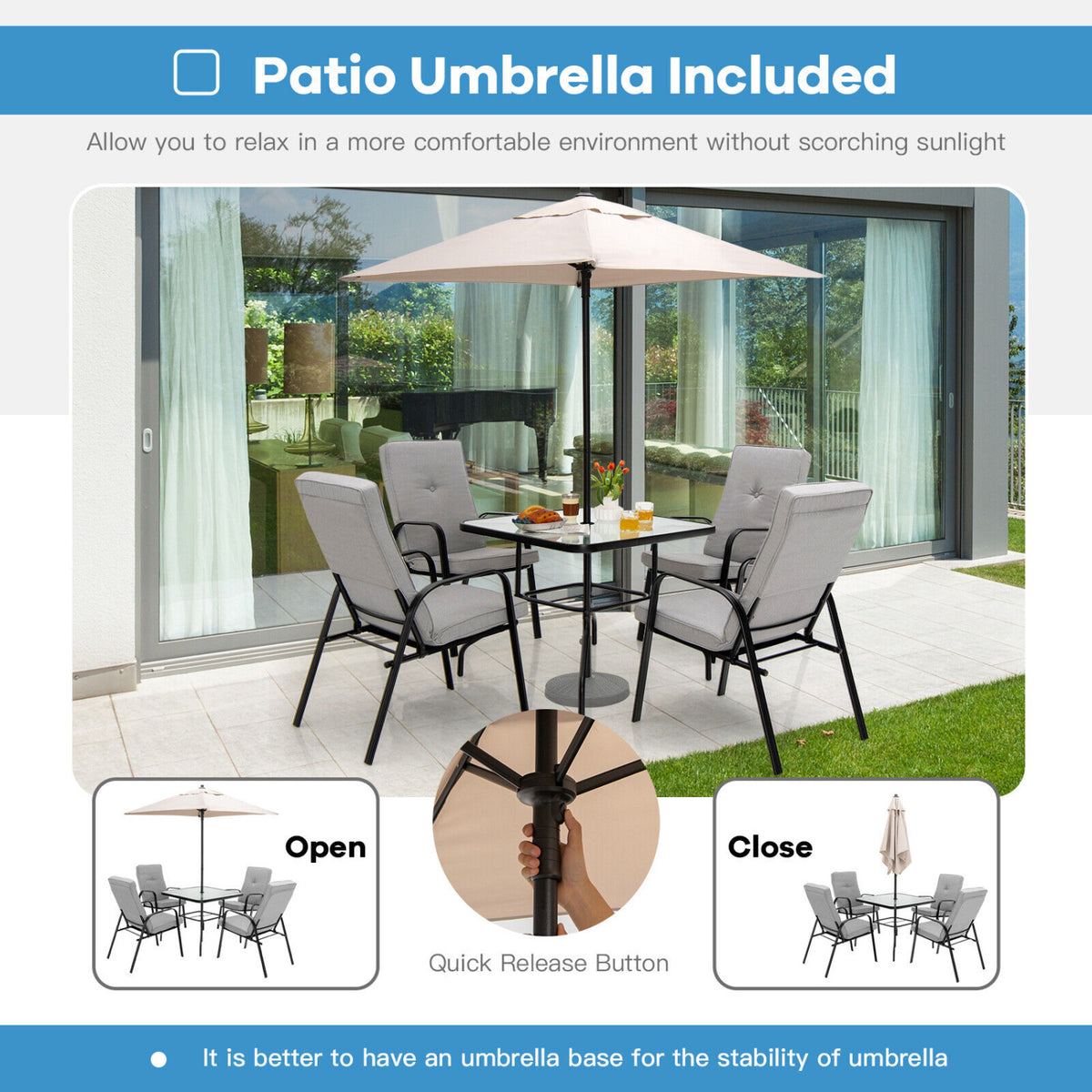 5 ft Patio Square Market Umbrella, Beige Outdoor Umbrellas at Gallery Canada