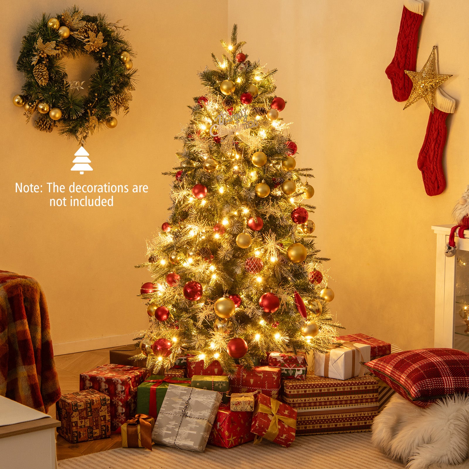 5 Feet Pre-Lit Artificial Christmas Tree, LED Lights, Berries, Green Christmas Tree at Gallery Canada