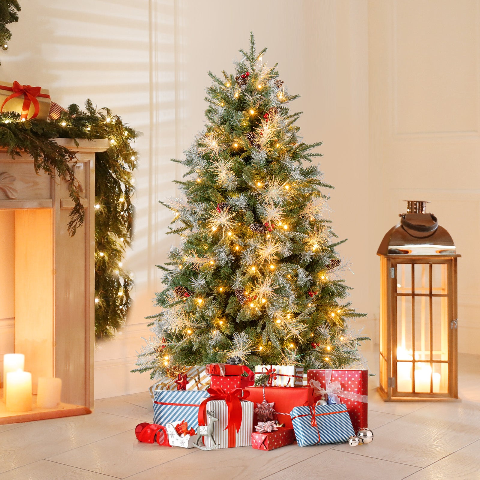 5 Feet Pre-Lit Artificial Christmas Tree, LED Lights, Berries, Green Christmas Tree at Gallery Canada