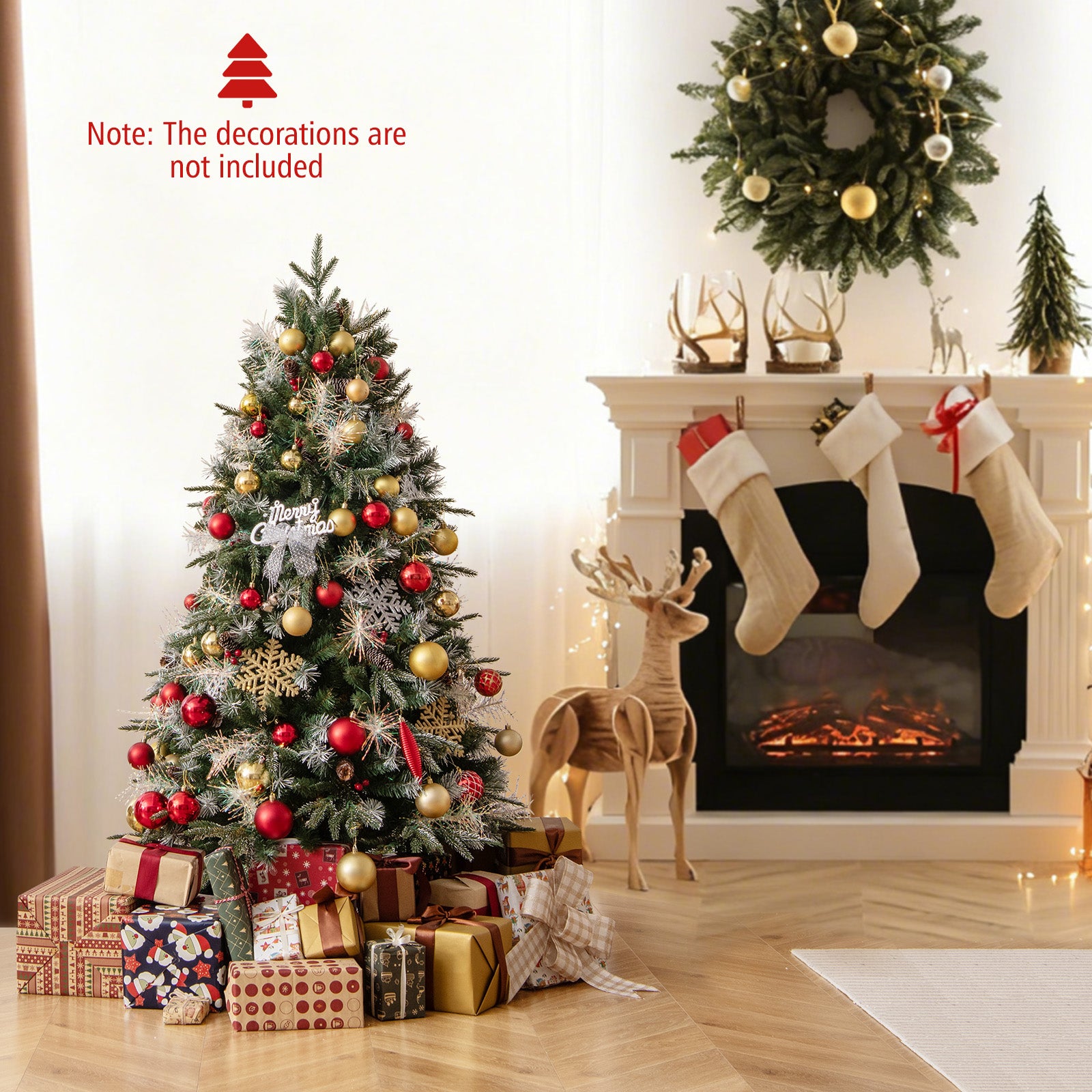 5 Feet Pre-Lit Artificial Christmas Tree, LED Lights, Berries, Green Christmas Tree at Gallery Canada