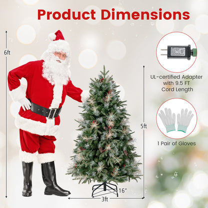 5 Feet Pre-Lit Artificial Christmas Tree, LED Lights, Berries, Green Christmas Tree at Gallery Canada