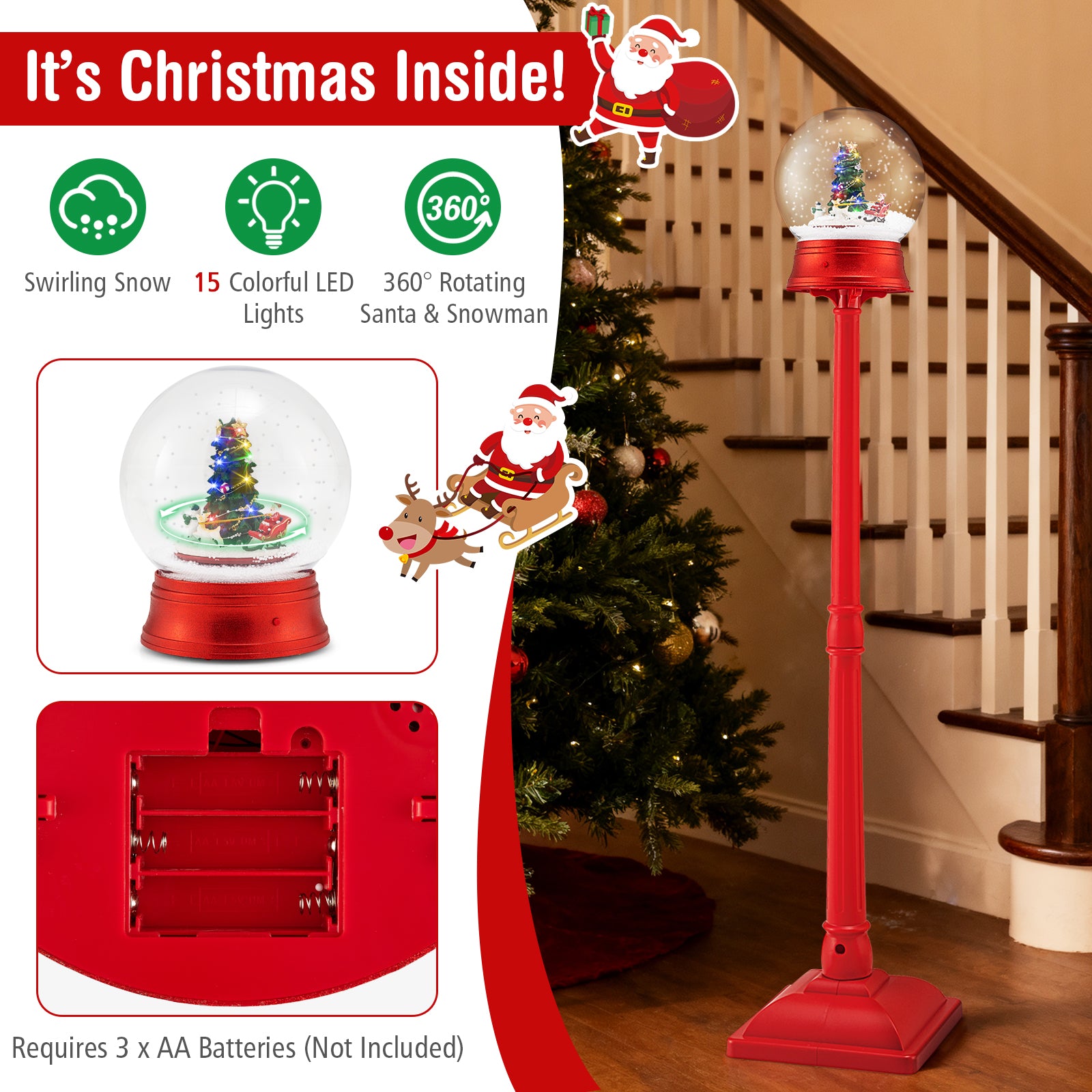 5 Ft Musical Christmas Street Lamp, 8 Tunes, Blowing Snow, Red Christmas Decor & Accessories at Gallery Canada