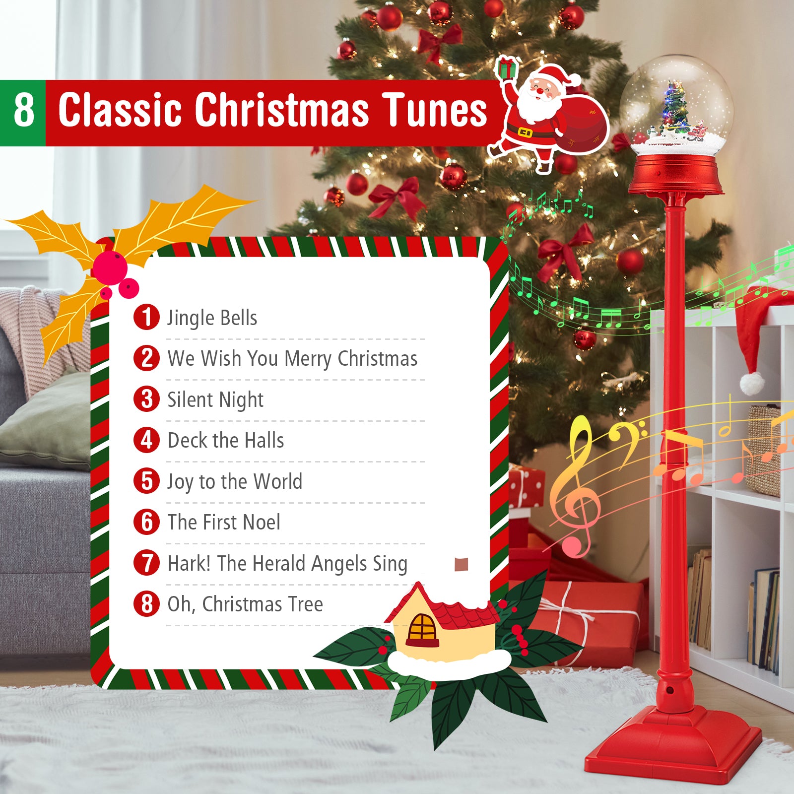 5 Ft Musical Christmas Street Lamp, 8 Tunes, Blowing Snow, Red Christmas Decor & Accessories at Gallery Canada