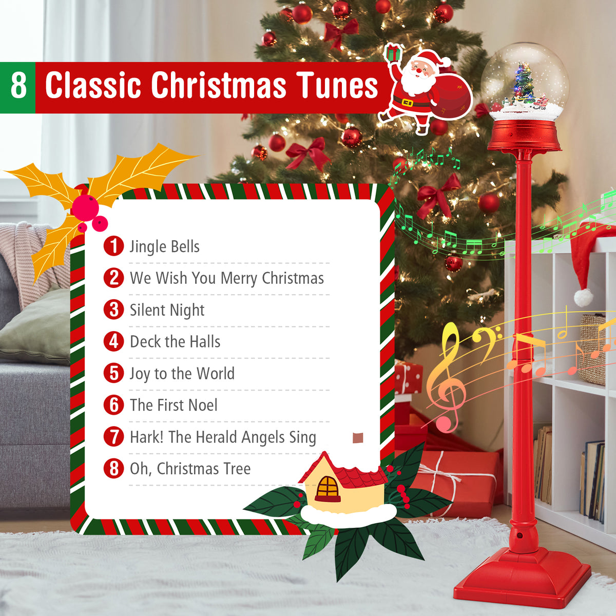 5 Ft Musical Christmas Street Lamp, 8 Tunes, Blowing Snow, Red Christmas Decor & Accessories at Gallery Canada