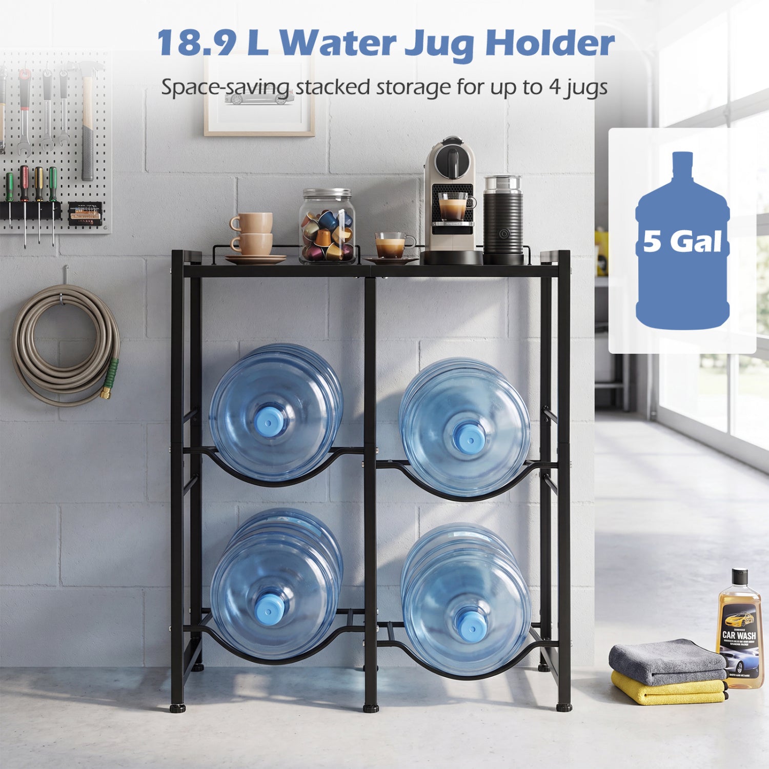 5 Gallon Water Jug Holder, 4 Bottles, Black Wine Racks at Gallery Canada