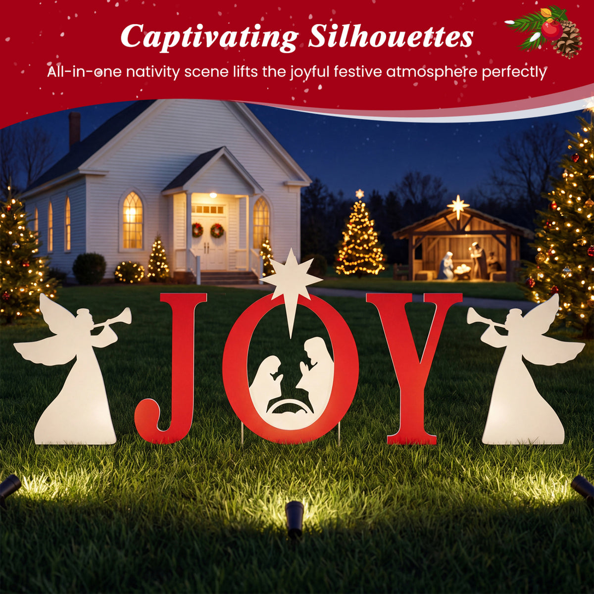 5 PCS Nativity Christmas Yard Sign Set, Angels, Red Christmas Decor & Accessories at Gallery Canada
