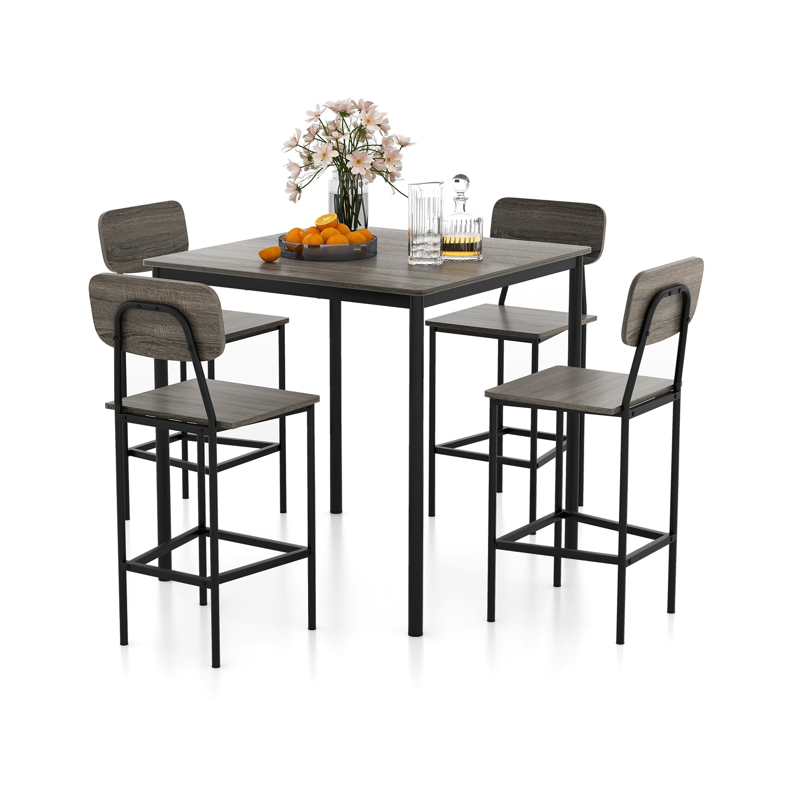 5-Piece Counter Height Dining Bar Table Set, 4 Chairs, Gray Dining Room Sets Gray at Gallery Canada