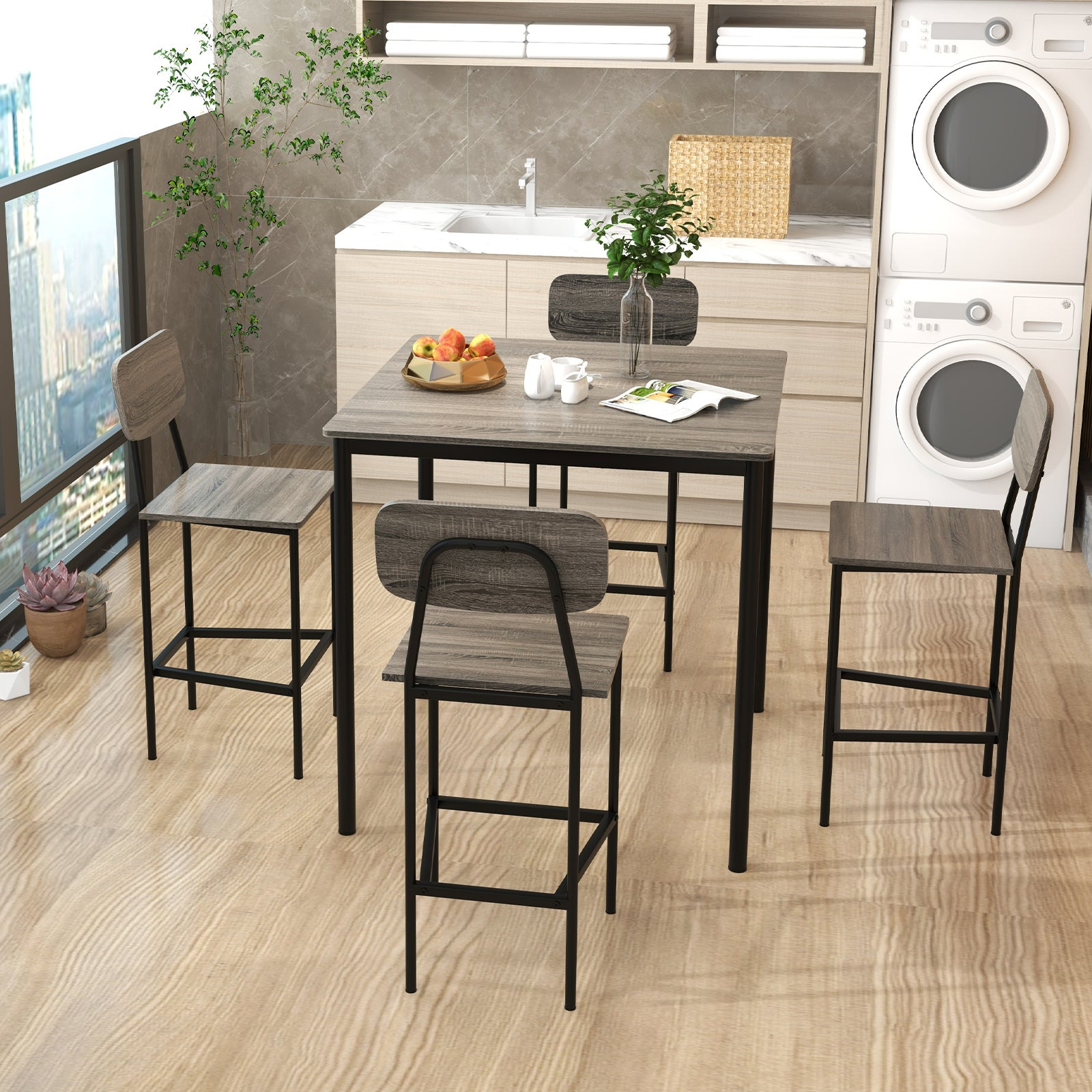 5-Piece Counter Height Dining Bar Table Set, 4 Chairs, Gray Dining Room Sets at Gallery Canada