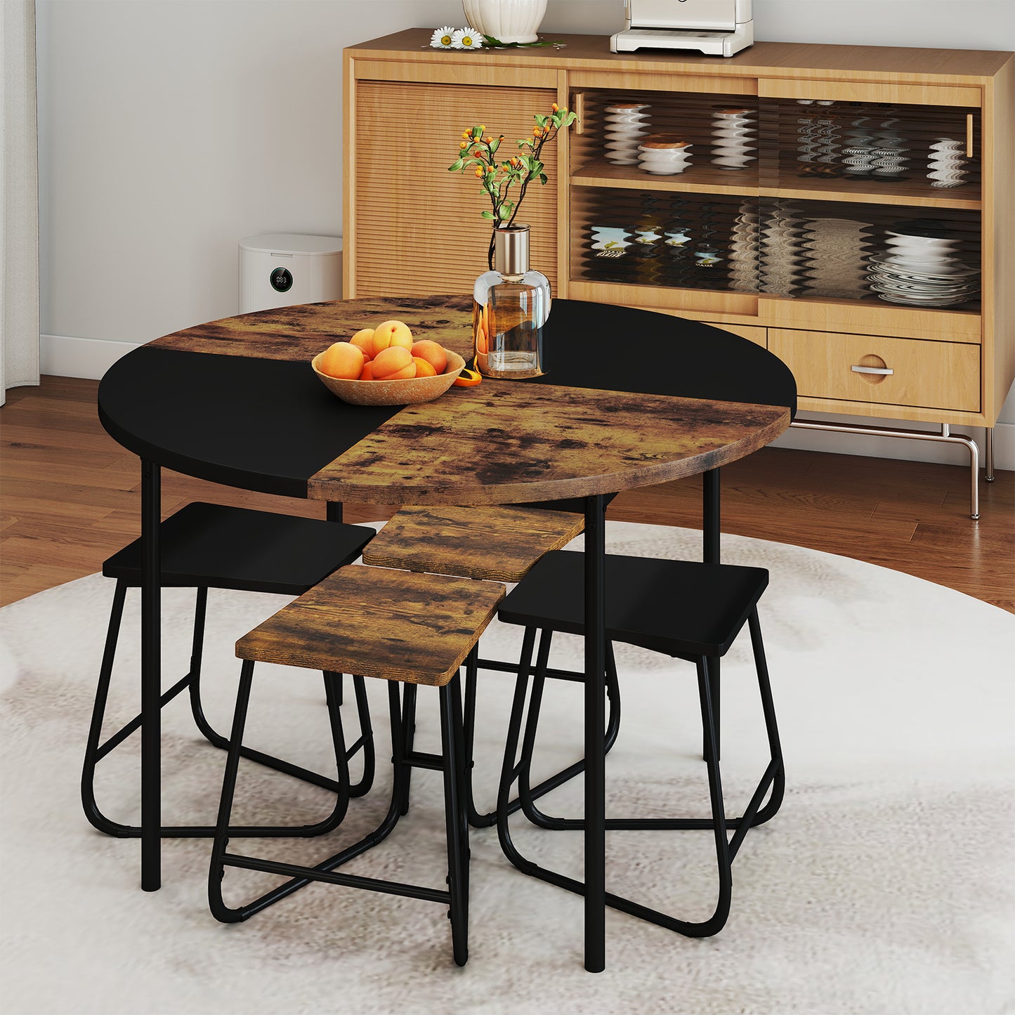 5-Piece Dining Set, 47 Inch Round Kitchen Table, 4 Stools, Brown Dining Room Sets at Gallery Canada